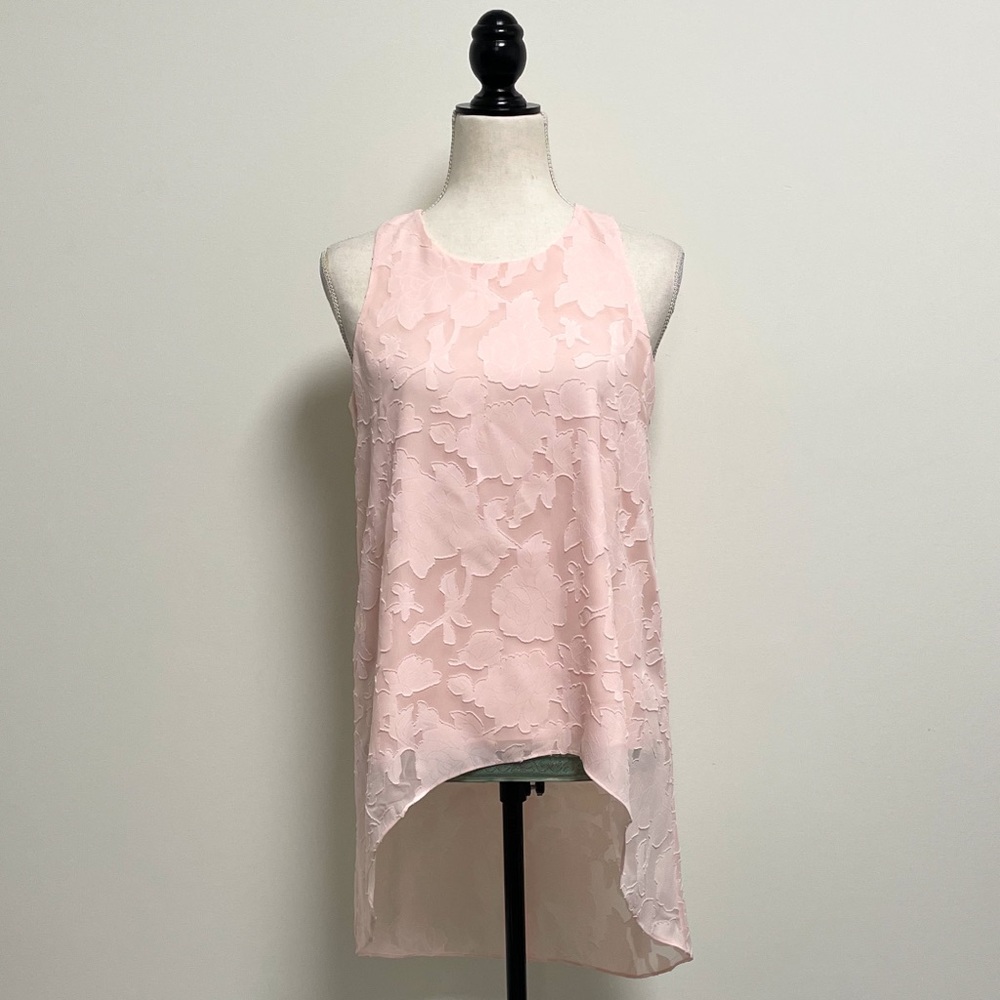 Kaari Blue Floral Appliqué Layer Hi Lo Sleeveless